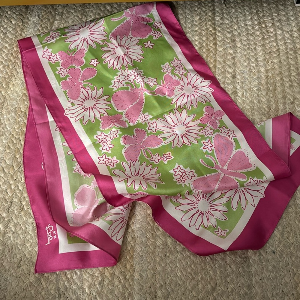 Lilly Pulitzer scarf silk neck head scarf pink green floral butterfly